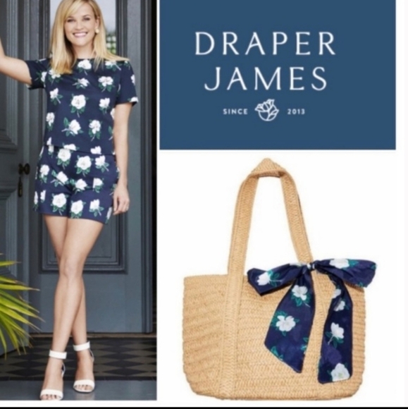 NEW IN PACKAGE DRAPER JAMES Straw Bag with Floral Scarf - Picture 1 of 9